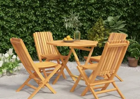 Set masă pentru grădină, lemn masiv de tec, 5 piese - 1/5