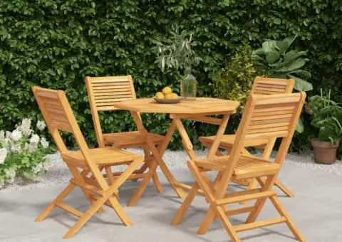 Set masă pentru grădină, lemn masiv de tec, 5 piese - 1/5