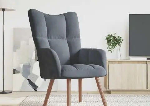 Scaun de relaxare, gri închis, catifea - 1/5