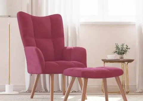 Scaun de relaxare cu taburet, roșu vin, catifea - 1/5