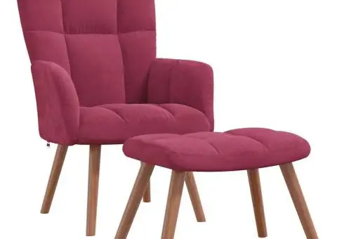 Scaun de relaxare cu taburet, roșu vin, catifea - 2/5