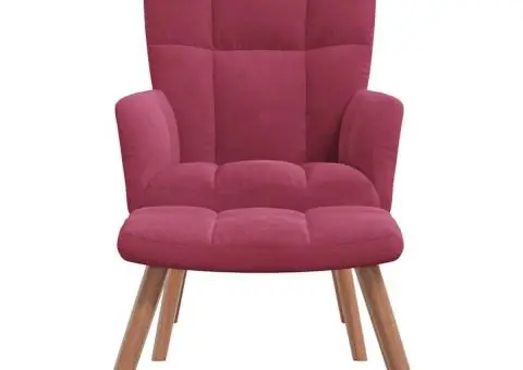 Scaun de relaxare cu taburet, roșu vin, catifea - 3/5