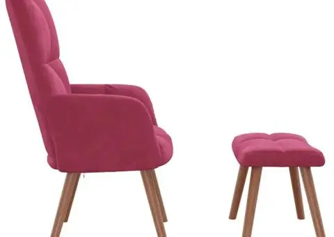 Scaun de relaxare cu taburet, roșu vin, catifea - 4/5
