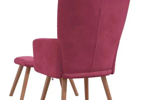 Scaun de relaxare cu taburet, roșu vin, catifea - 5/5