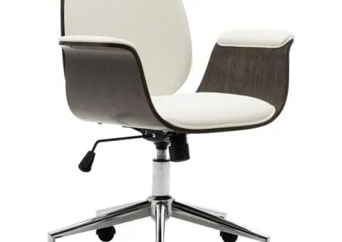 Scaun de birou, alb, lemn curbat și piele ecologică - 1/5