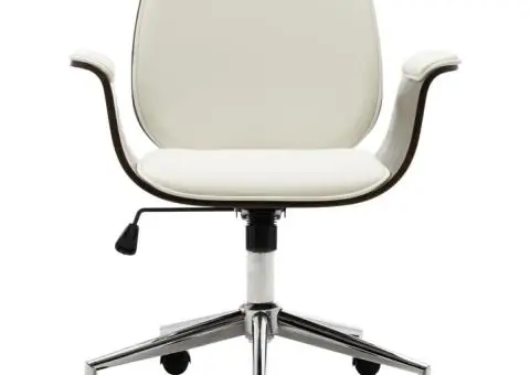 Scaun de birou, alb, lemn curbat și piele ecologică - 2/5