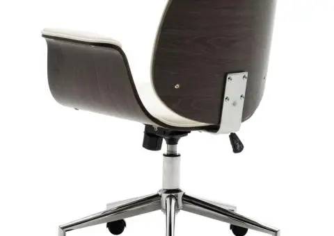 Scaun de birou, alb, lemn curbat și piele ecologică - 3/5