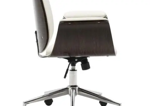 Scaun de birou, alb, lemn curbat și piele ecologică - 4/5