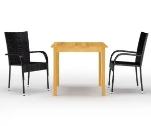 vidaXL Set mobilier de grădină, 3 piese, negru