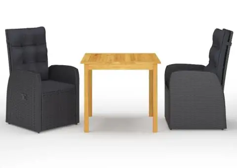Set mobilier de grădină, 3 piese, negru - 1/5
