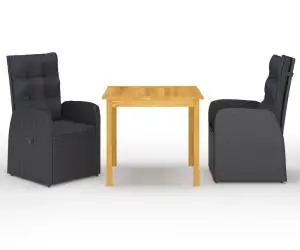 vidaXL Set mobilier de grădină, 3 piese, negru