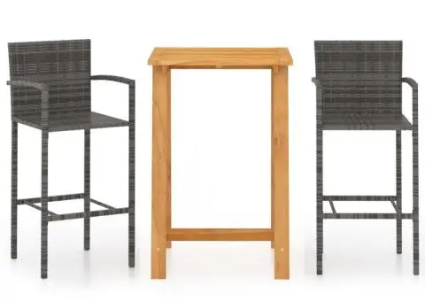 Set mobilier de bar de grădină, 3 piese, gri - 2/5