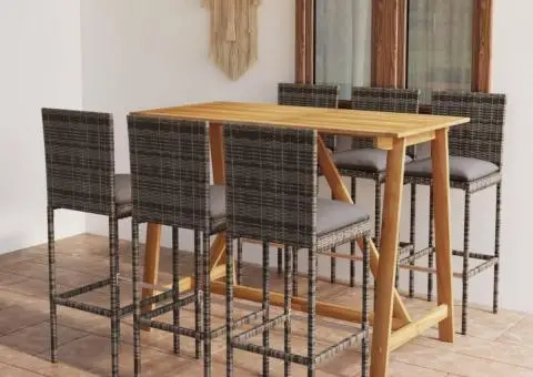 Set mobilier de bar de grădină cu perne, 7 piese, gri - 1/5