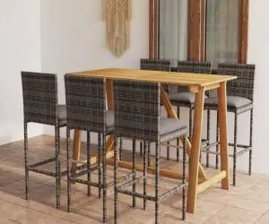vidaXL Set mobilier de bar de grădină cu perne, 7 piese, gri