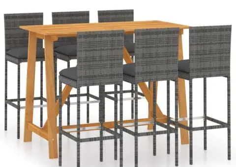 Set mobilier de bar de grădină cu perne, 7 piese, gri - 2/5