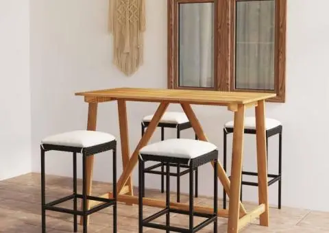 Set mobilier bar de grădină cu perne, 5 piese, negru - 1/5