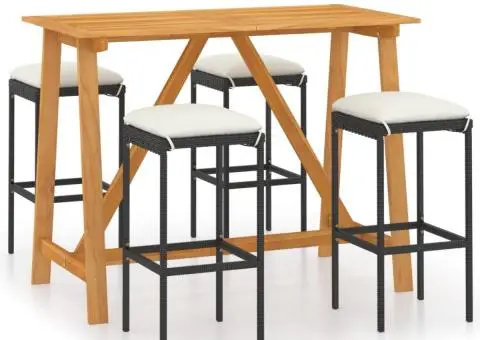Set mobilier bar de grădină cu perne, 5 piese, negru - 2/5