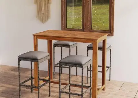 Set mobilier bar de grădină cu perne, 5 piese, gri - 1/5