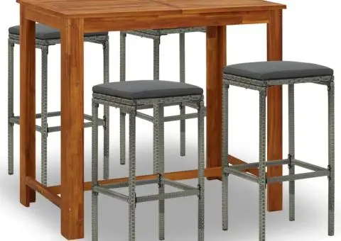 Set mobilier bar de grădină cu perne, 5 piese, gri - 2/5