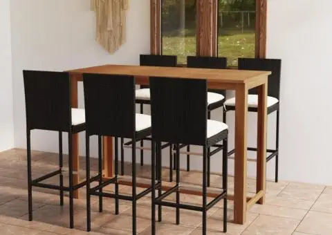 Set mobilier bar de grădină cu perne, 7 piese, negru - 1/5