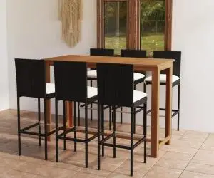 vidaXL Set mobilier bar de grădină cu perne, 7 piese, negru
