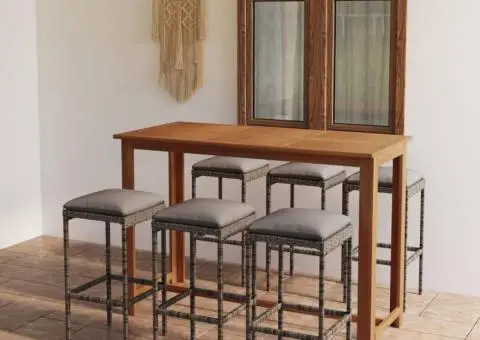 Set mobilier de bar de grădină cu perne, 7 piese, gri - 1/5