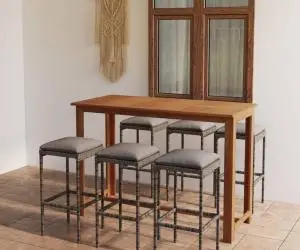 vidaXL Set mobilier de bar de grădină cu perne, 7 piese, gri
