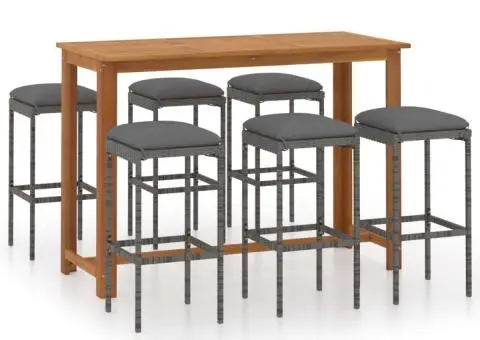 Set mobilier de bar de grădină cu perne, 7 piese, gri - 2/5