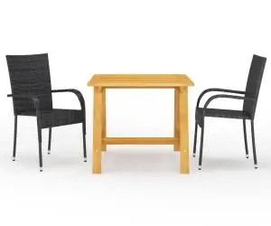 vidaXL Set mobilier de grădină, 3 piese, negru