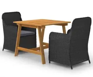 vidaXL Set mobilier de grădină, 3 piese, negru