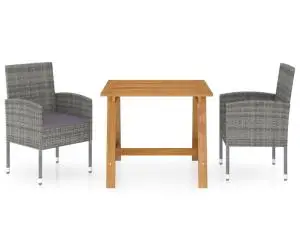Set mobilier de grădină, 3 piese, gri