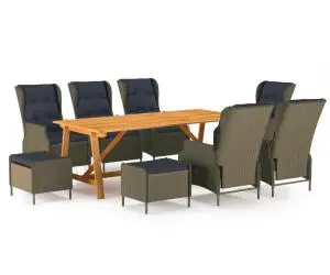 vidaXL Set mobilier de grădină, 9 piese, maro