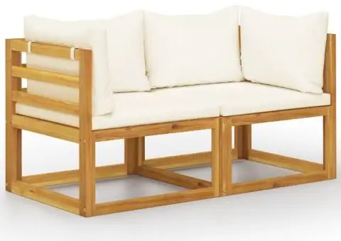 Bancă de grădină cu perne alb crem, 2 locuri - 1/5