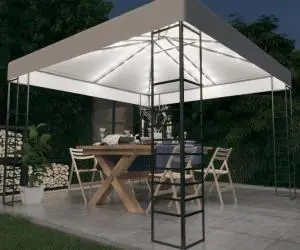 vidaXL Pavilion de grădină cu șiruri de lumini LED, alb, 3x3 m