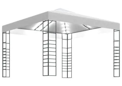 Pavilion de grădină cu șiruri de lumini LED, alb, 3x3 m - 2/5