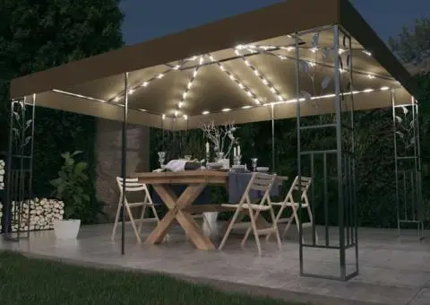 Pavilion cu acoperiș dublu & lumini LED, gri taupe, 3x4m - 1/5