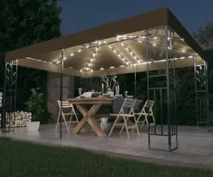 vidaXL Pavilion cu acoperiș dublu & lumini LED, gri taupe, 3x4m