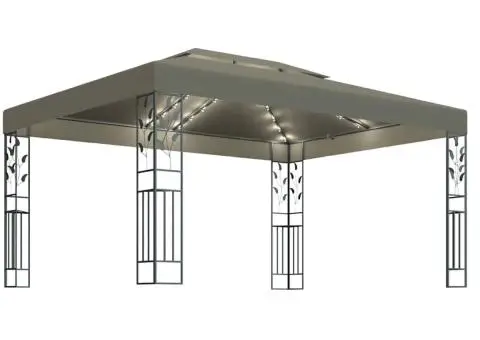 Pavilion cu acoperiș dublu & lumini LED, gri taupe, 3x4m - 2/5