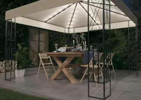 Pavilion cu șir de lumini, crem, 3x3 m, material textil - 1/5