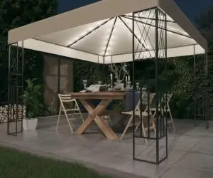 vidaXL Pavilion cu șir de lumini, crem, 3x3 m, material textil