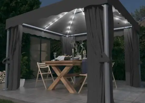 Pavilion cu perdele & șiruri lumini LED, antracit, 3x3 m - 1/5