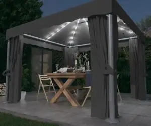 vidaXL Pavilion cu perdele & șiruri lumini LED, antracit, 3x3 m
