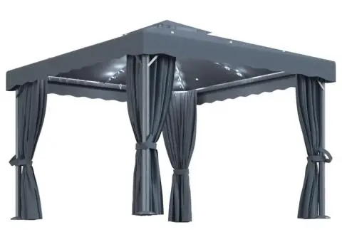 Pavilion cu perdele & șiruri lumini LED, antracit, 3x3 m - 2/5