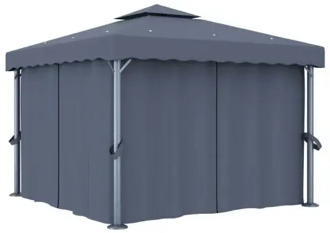 Pavilion cu perdele & șiruri lumini LED, antracit, 3x3 m - 3/5