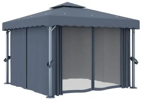 Pavilion cu perdele & șiruri lumini LED, antracit, 3x3 m - 4/5