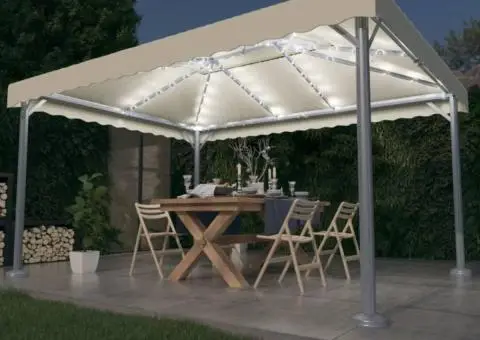Pavilion cu șiruri lumini LED, crem, 400x300 cm, aluminiu - 1/5