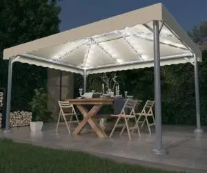 vidaXL Pavilion cu șiruri lumini LED, crem, 400x300 cm, aluminiu