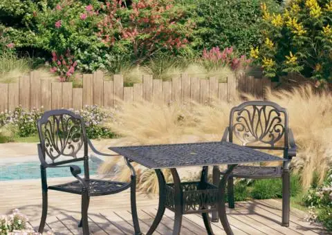 Set mobilier bistro, 3 piese, negru, aluminiu turnat - 1/5