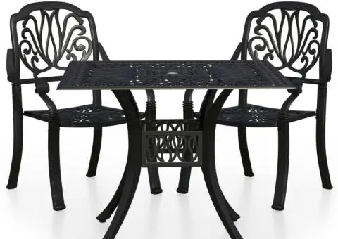 Set mobilier bistro, 3 piese, negru, aluminiu turnat - 2/5