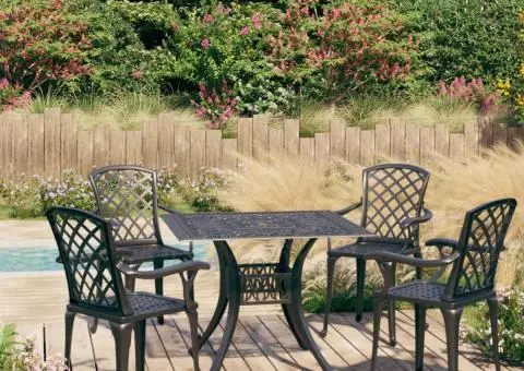 Set mobilier bistro, 5 piese, negru, aluminiu turnat - 1/5